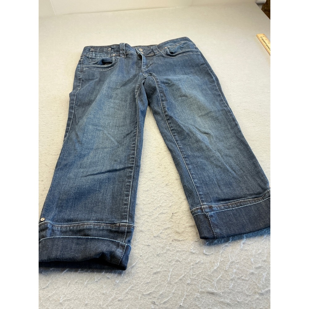Elle Vintage Y2K Capri Jeans Wide Cuff Dark Wash Denim Blue Women 8 Casual
